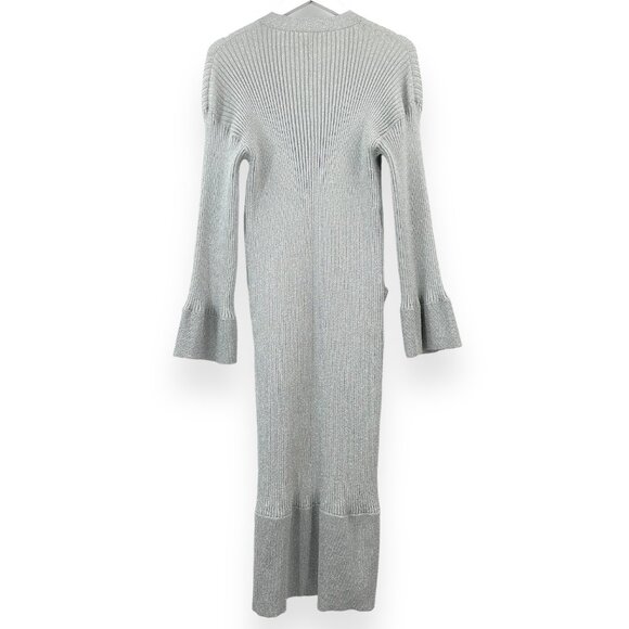 Apiece Apart Metallic Silver Long Sleeve Lightweight Rib Knit Duster Cardigan - Picture 2 of 6